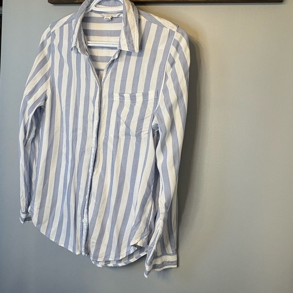 Beach lunch lounge Blue and White Striped Button Down Shirt size Small - Picture 3 of 11
